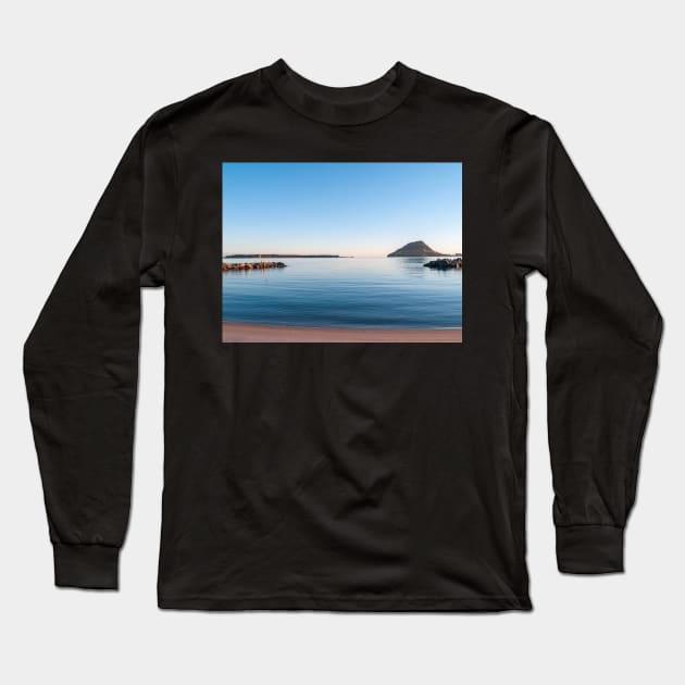 Landmark Mount Maunganui on horizon across Tauranga harbour at sunrise Long Sleeve T-Shirt by brians101